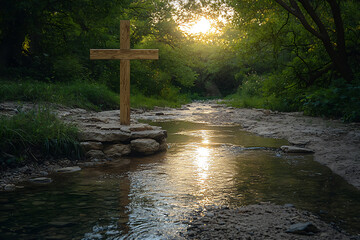  cross by a sparkling stream