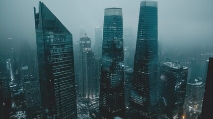 Misty Metropolis: An Aerial View of Modern Skyscrapers