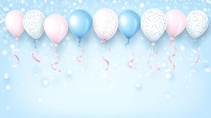 Pastel balloons, ribbons, sparkle, banner, celebration
