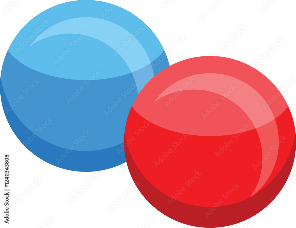 Poster two glossy spheres, one blue and one red, are touching each other, creating a sense of connection an