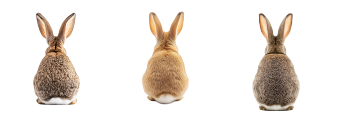 Rabbit back view set isolated on transparent background. PNG. Generated AI