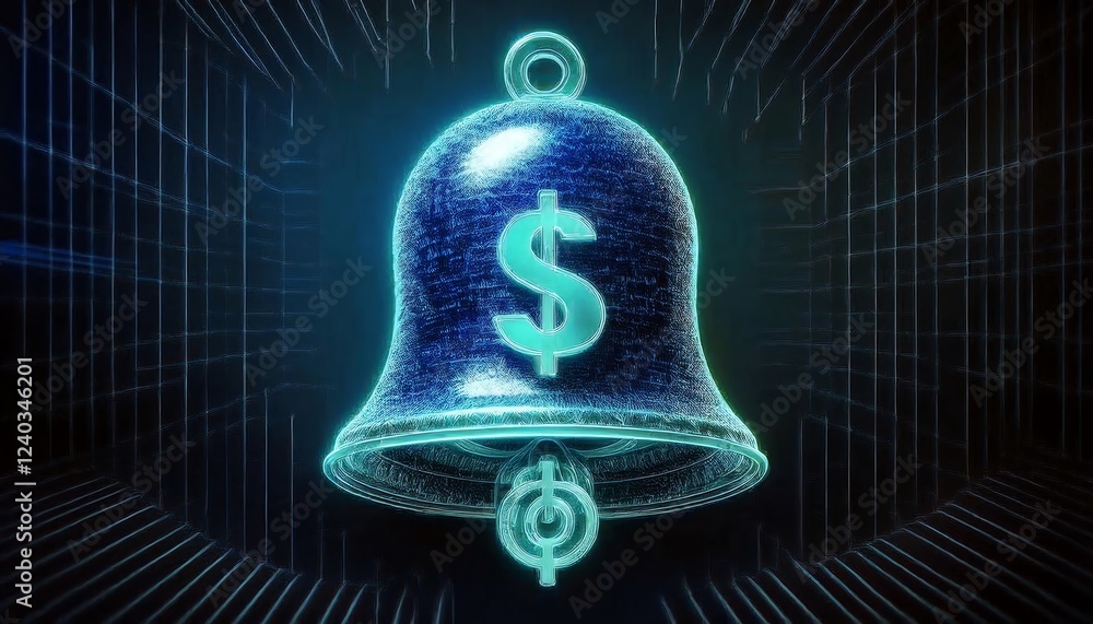Poster a digital bell icon with a dollar sign, symbolizing notifications related to finance or alerts in a 