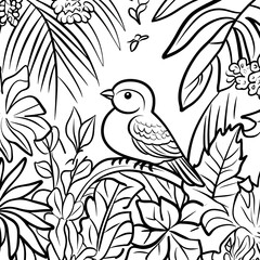 Simple Bird of Paradise Coloring Book Page Tropical Greenery Illustration