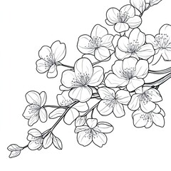 Blooming Cherry Blossom Branches Simple Adult Coloring Book Page