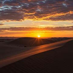 Desert Sunset Landscape Golden Hour Sand Dunes