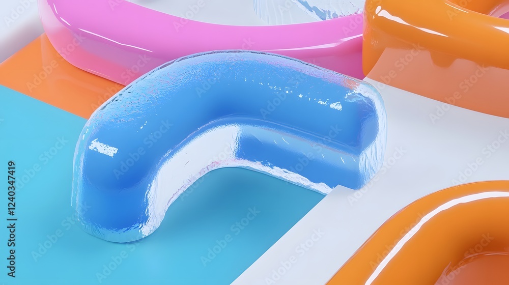 Poster abstract 3d render colorful glossy shapes background