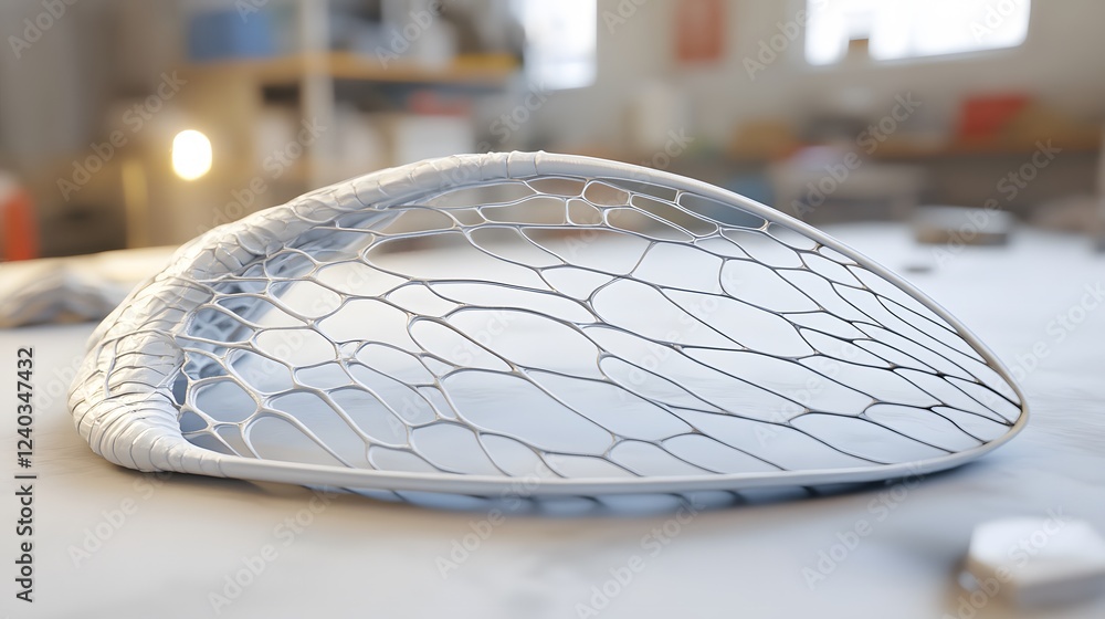 Poster abstract white organic netting structure design, 3d render