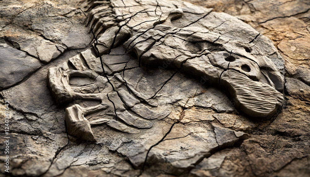 Poster fossilized remains embedded in ancient cracked stone
