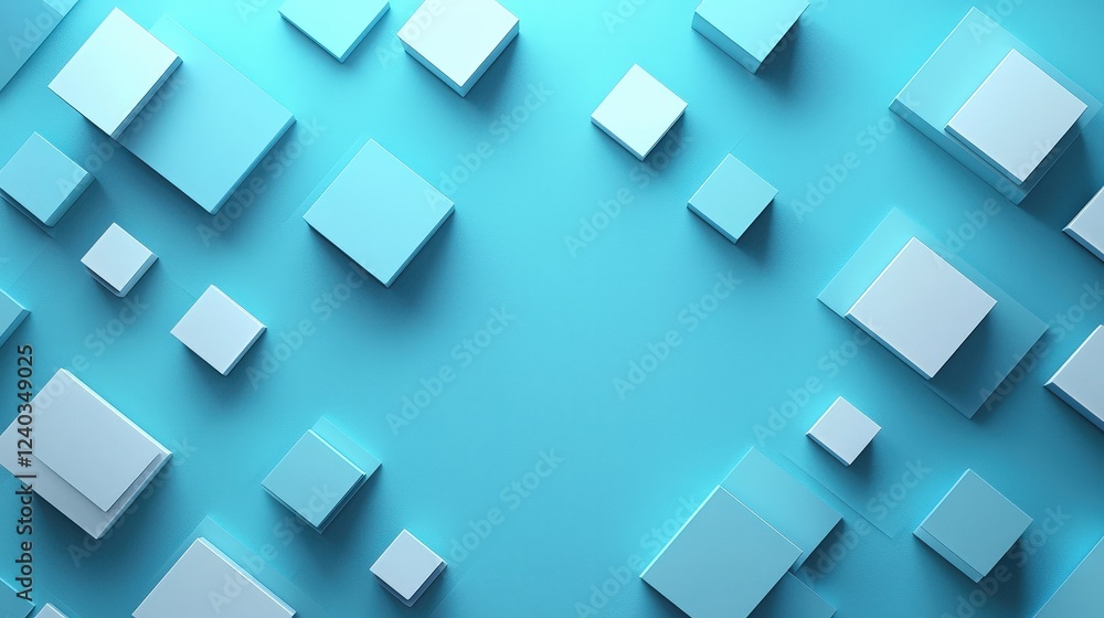 Poster cool blue gradient background with floating 3d squares for modern design projects