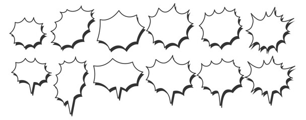 シンプルなトゲトゲの吹き出しのセット　影あり