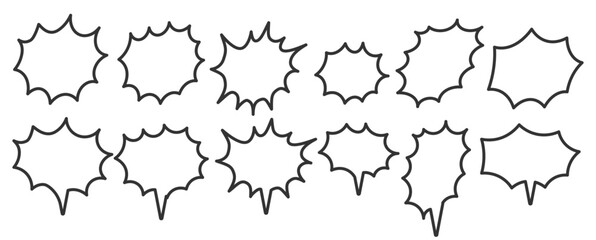 シンプルなトゲトゲの吹き出しのセット　太線