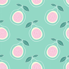 Passion fruit exotic vibe, white contour pattern in pastel pink and green color,  stylized contour drawing.