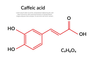 Caffeic acid molecular structure formula, suitable for education or chemistry science content. Vector illustration