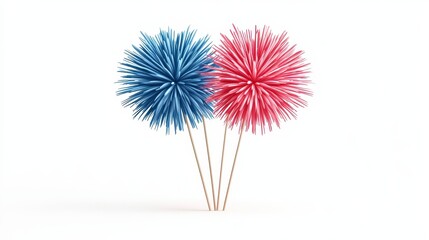 Fototapeta premium Abstract Blue and Red Pixelated Pom Poms on White