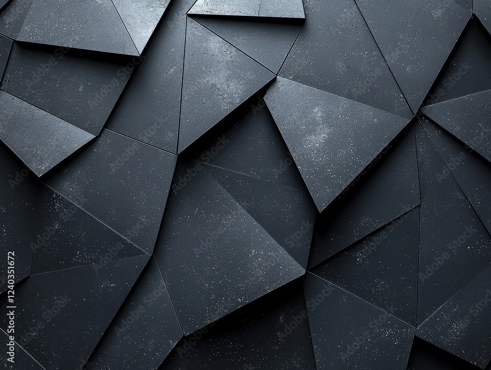 Poster deep black geometric patterns with modern aesthetics featuring triangular shapes and textured surfac