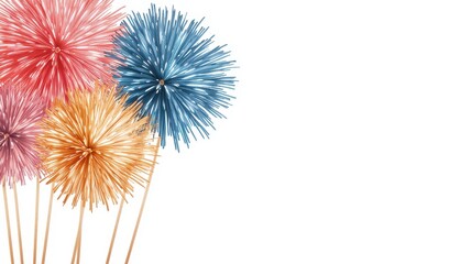 Obraz premium Abstract Stylized Fireworks Flowers in Red Orange Blue Beige on White Background