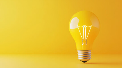 bright yellow light bulb stands out against solid yellow background, symbolizing creativity and new ideas. Its sleek design adds modern touch to any space