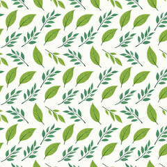 Seamless pattern with green leaves. Vector illustration. Natural background.