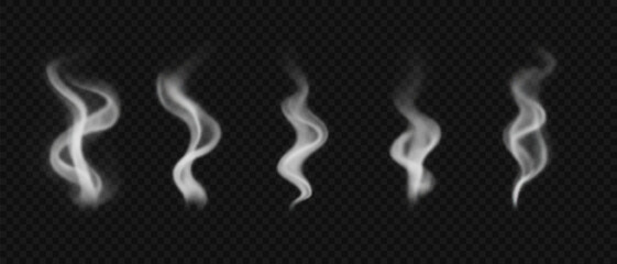 Set of vector realistic white wavy smoke and haze.