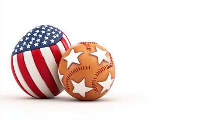 American Flag And Star Baseball Designs On White Background