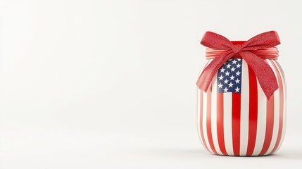 Obraz premium American Flag Decorated Egg with Red Bow on White Background