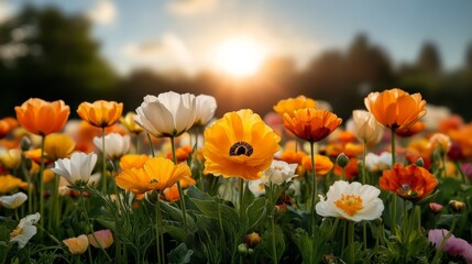 field of colorful wildflowers crocuses blooming