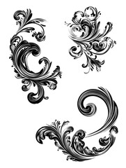A set of decorative floral ornament elements on a white background
