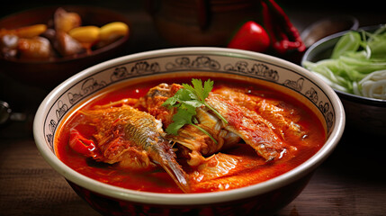 Aromatic Spicy Fish Stew in a Rustic Bowl