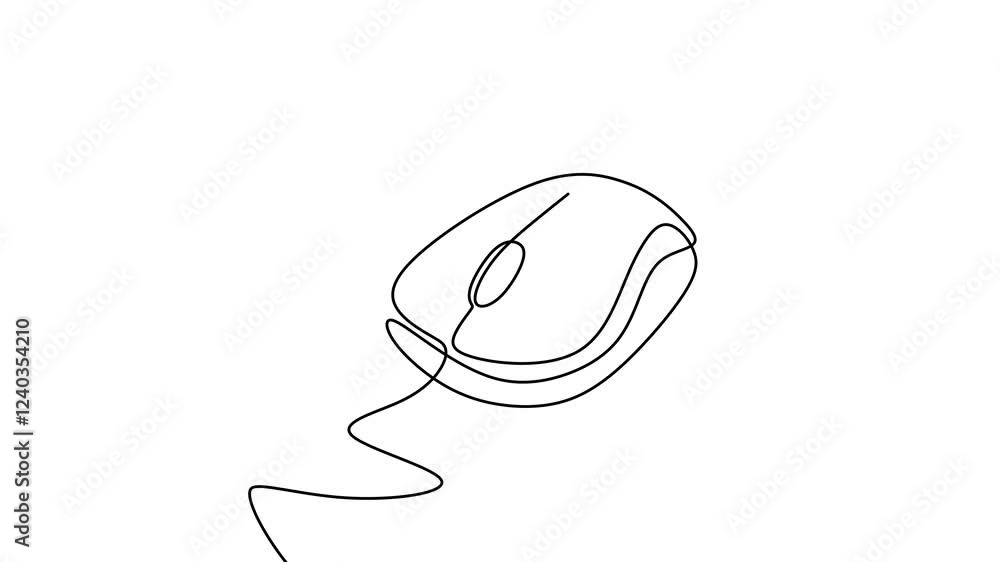 Poster computer mouse one continuous line drawing animation. cursor tool for digital display. minimalism de