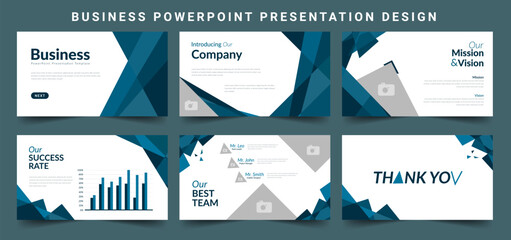 Business presentation template with professional backgrounds and page layouts for brochures, books, magazines, annual reports, and company profiles. Includes infographic elements and modern graph.