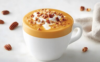 Delicious Caramel Pecan Coffee Drink in White Mug