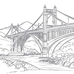 Fototapeta premium Kids Coloring Page Famous Bridges Architecture