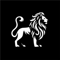 This icon features a white lion illustration on a black square background. 