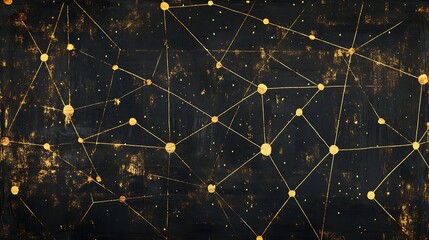 Gold network on dark background. Abstract technology use