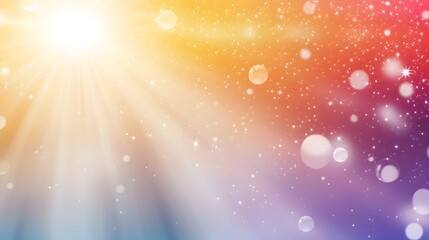Magical Rainbow Light Rays Background with Bubbles and Stars