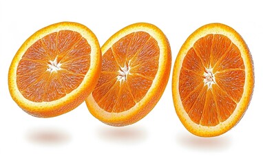Three Slices of Juicy Orange Fruit Rotating in Air