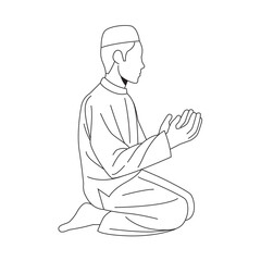 muslim people praying lineart outline style