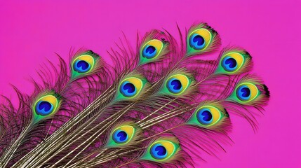 Obraz premium Vibrant Peacock Feathers on Pink Background AI Art