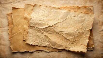 A Stack of Aged, Textured, Crinkled, Brown Paper Sheets with Irregular Edges and a Weathered Appearance