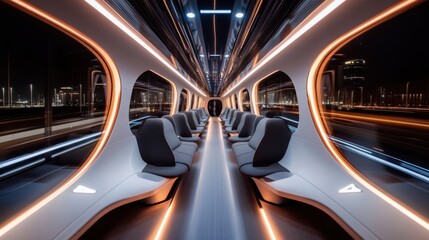 Obraz premium Futuristic Train Interior at Night