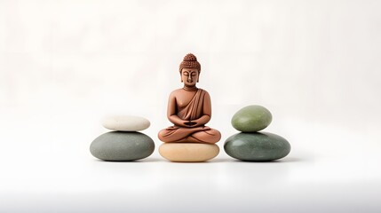 Minimalist and modern icons depicting a meditation pose Zen stones and a breathing exercise symbol against a clean white background  These simple graphics represent the concepts of wellness