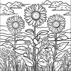 Vibrant Mexican Sunflower Coloring Book Page Simple Design for Creative Fun