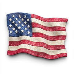 Fototapeta premium Distressed American Flag with Glitter Texture on White Background