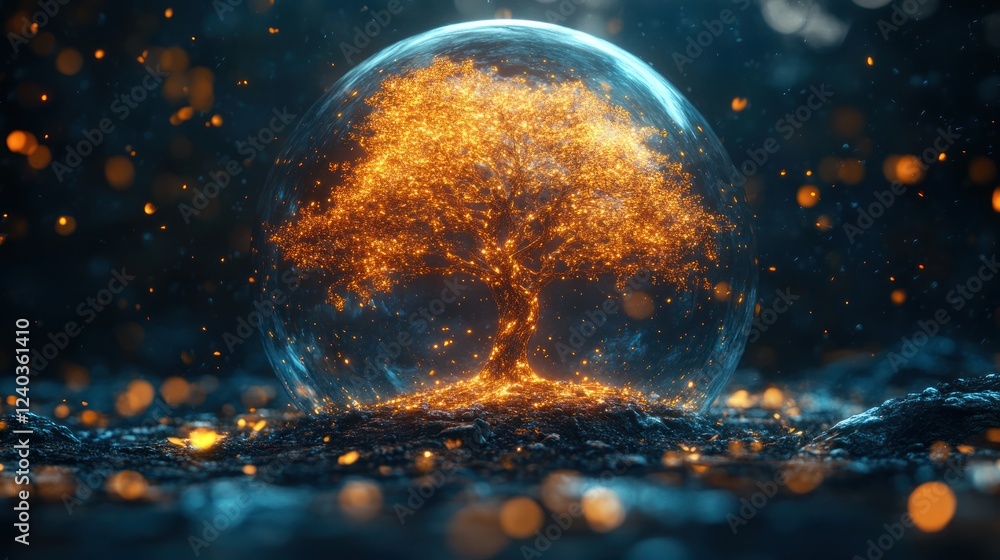 Poster luminous tree enclosed within a protective sphere