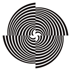 Abstract Spiral Design with Concentric Circles Optical Illusion Black Illustration Vector Isolated on White Background