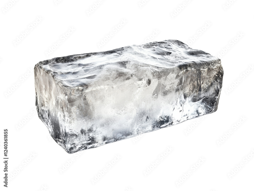 Poster The image shows a single large block of ice with an irregular rectangular shape against a black background.
