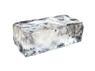 The image shows a single large block of ice with an irregular rectangular shape against a black background.