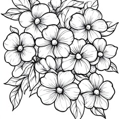 Charming Periwinkle Ground Cover Coloring Page Simple Botanical Illustration for Adults and Children