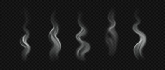 Set of realistic steam on hot food, drink, hookah