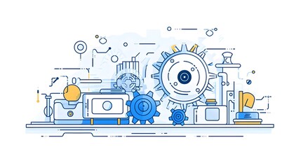 Obraz premium A collection of sleek and minimalist engineering themed icons and symbols including a coding terminal software script and gear icons set against a clean white background